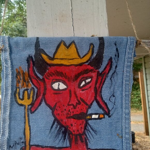 Cowboy Devil Painting On Denim - Picture 2 of 10